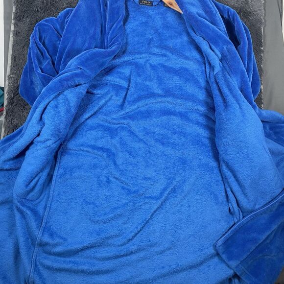 Polo Ralph Lauren Bath Robe One Size (TALL) Designer Preppy Blue NO BELT - Picture 6 of 7